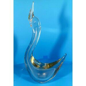Huge 18" Murano Clear Art Glass Swan Figurine Mid-Century Modern Elegant Design